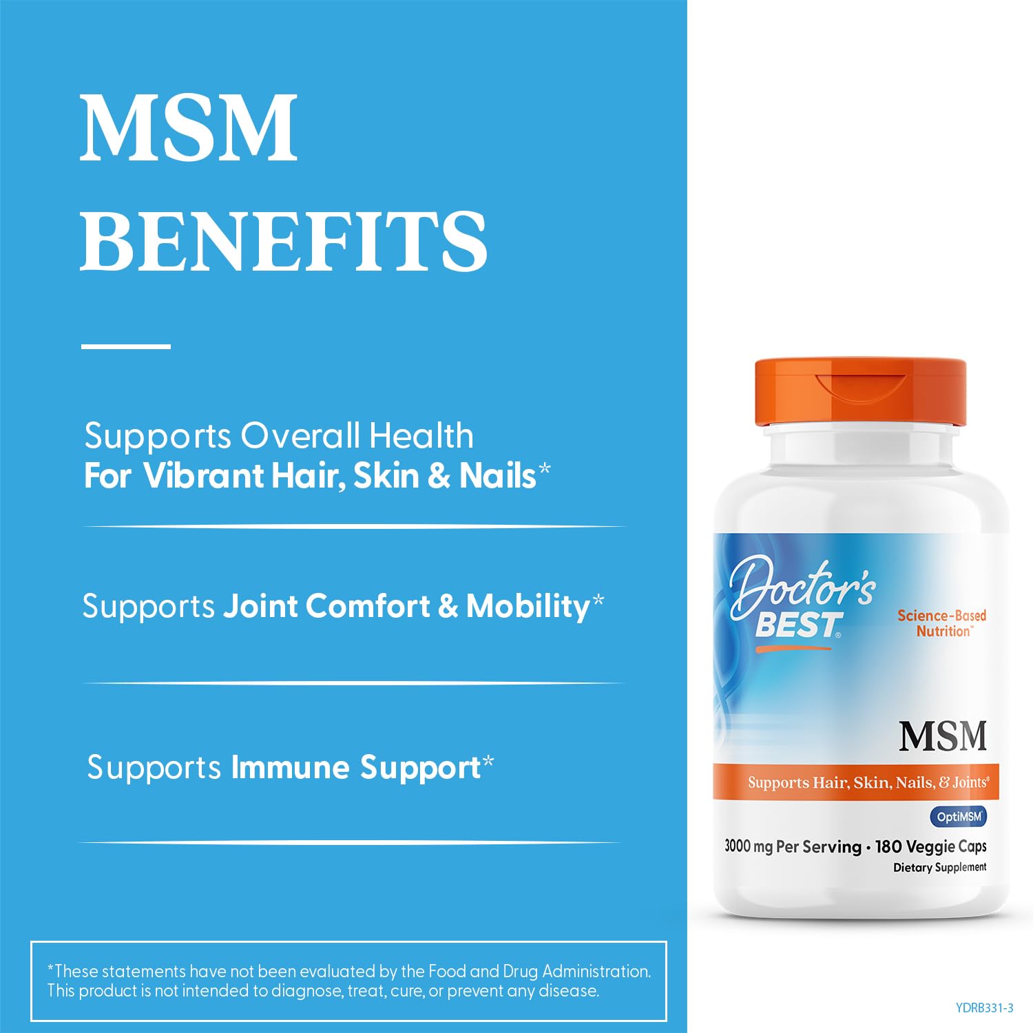 Doctors Best MSM capsules top view highlights convenient vegan caps for daily use