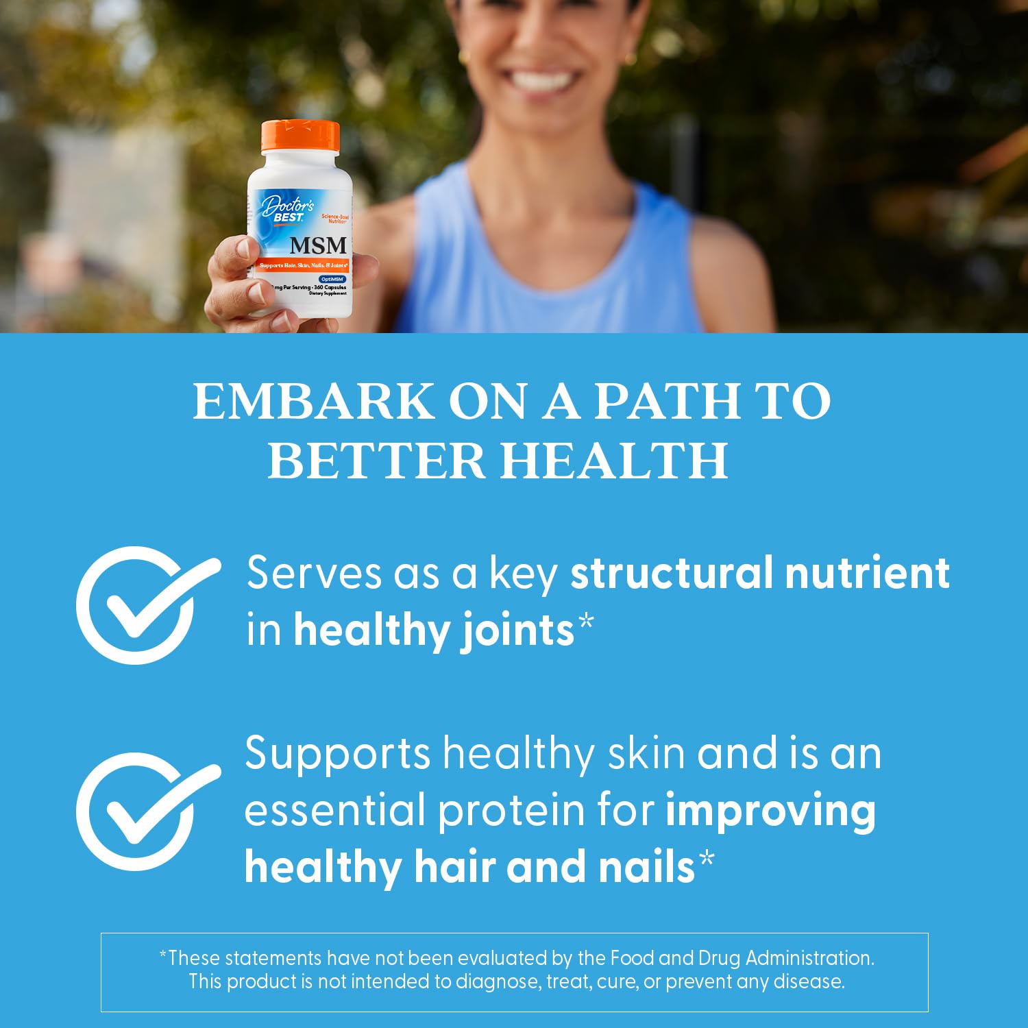 Gluten-free and Non-GMO badges on Doctor's BEST MSM packaging