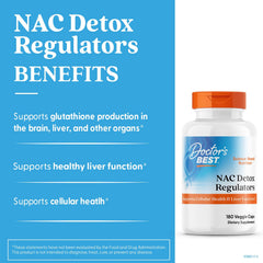 Doctor's Best NAC Detox Regulators bottle label highlighting non-GMO and gluten-free features.