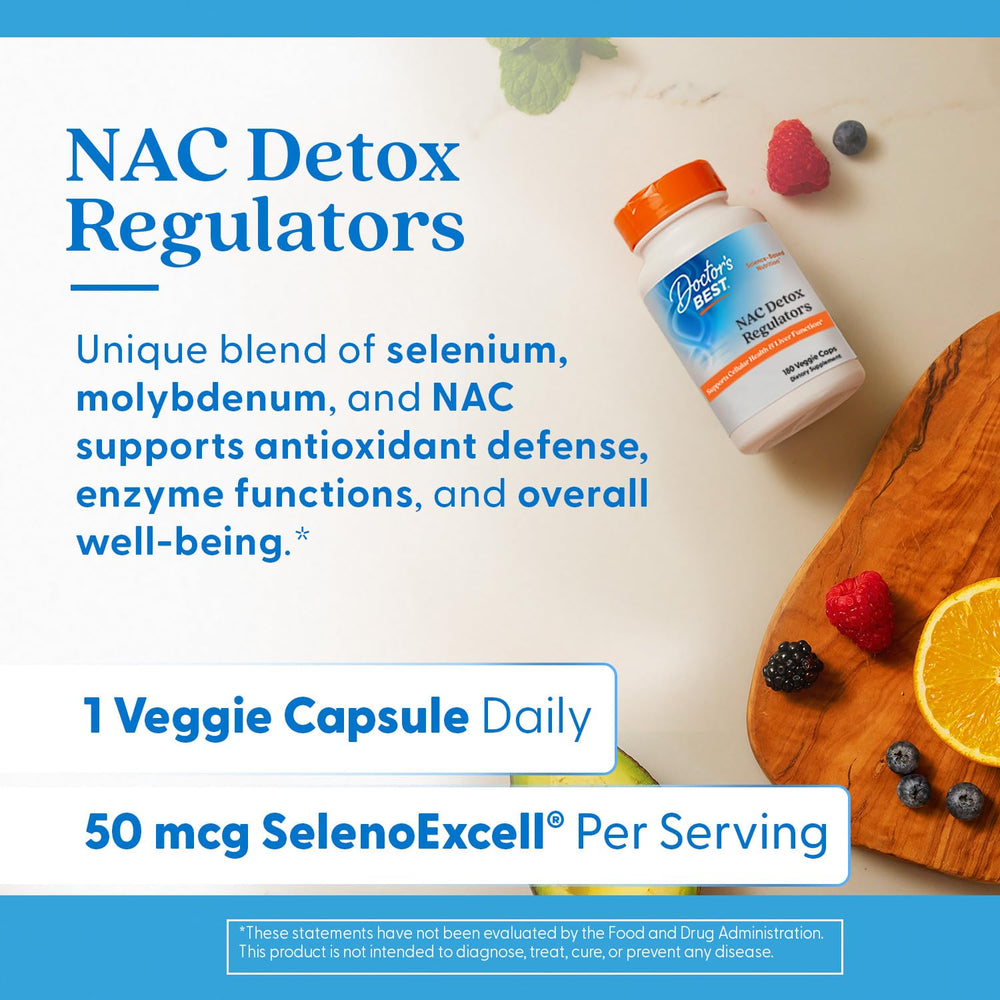 Doctor's Best NAC Detox Regulators packaging box conveying quality and dosage details.