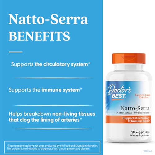 Doctor's Best Natto-Serra capsules close-up, vegan and non-GMO for daily wellness.