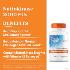 Doctor's Best Nattokinase label detail highlights purity and non-GMO ingredients.