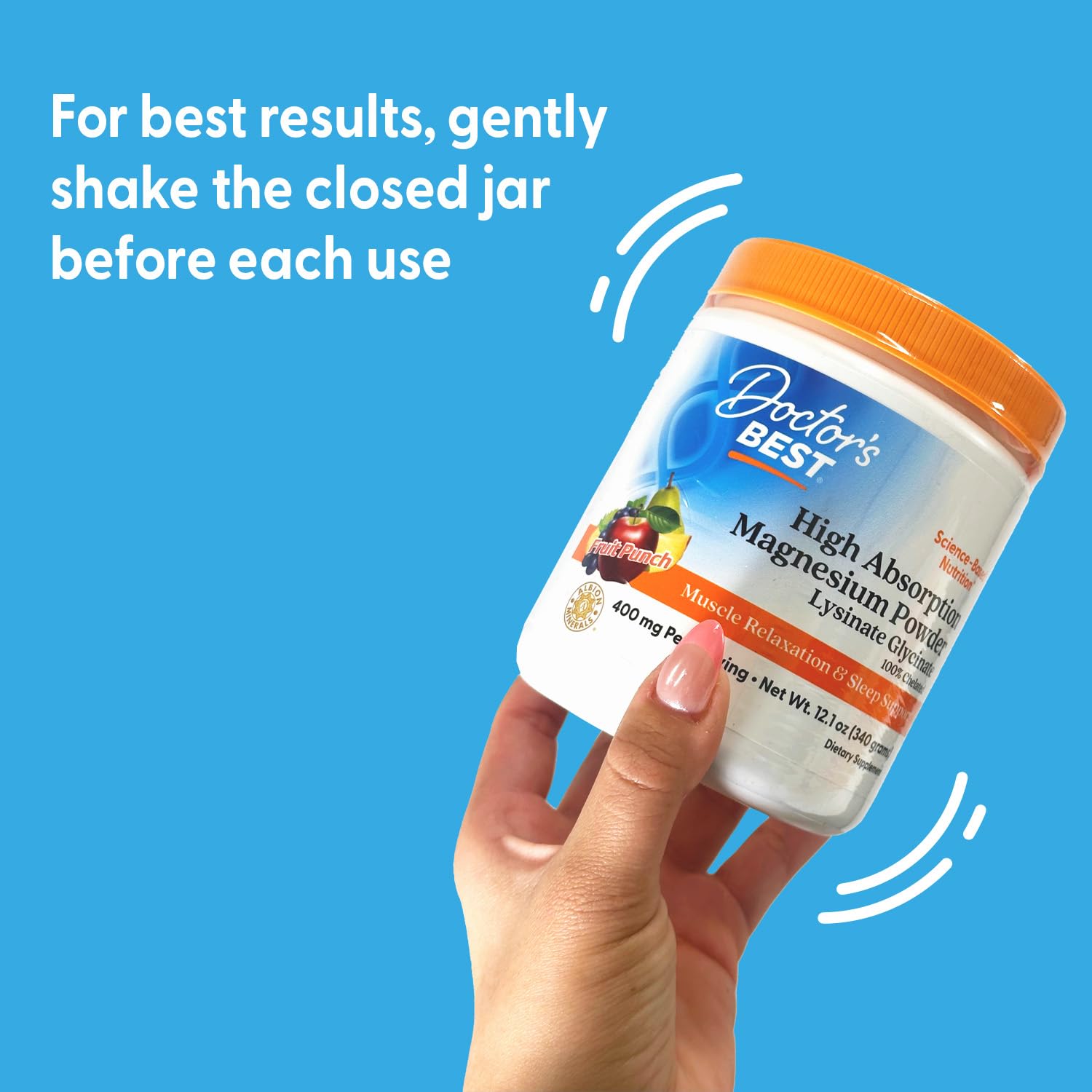 Doctor's Best natural color-changing magnesium powder in water illustrates color shift.