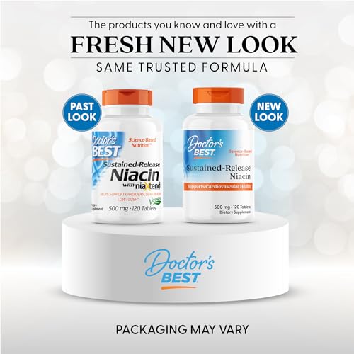 Doctors Best niacin tablets close-up shows compact, easy-to-take capsules.