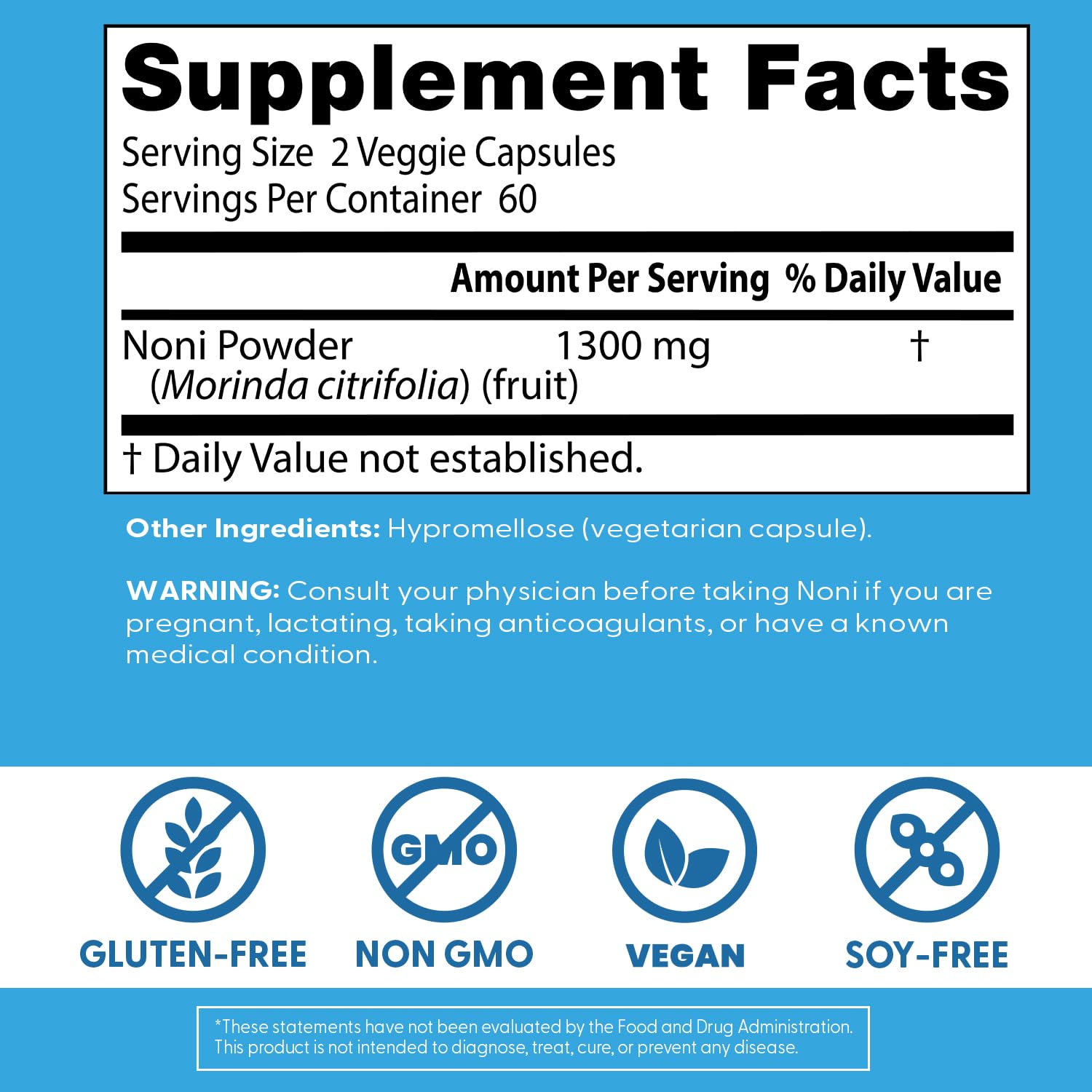 Doctor's Best Noni Concentrate ingredients panel emphasizing Morinda citrifolia as antioxidant source.