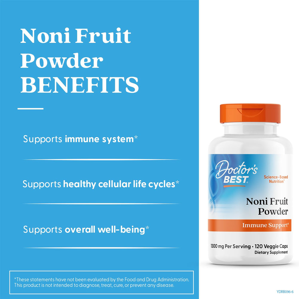 Doctor's Best Noni Concentrate label highlighting Morinda citrifolia extract 650 mg.