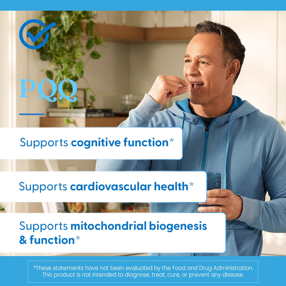 Doctors Best PQQ vegan gluten-free badge signals suitability for restricted diets.