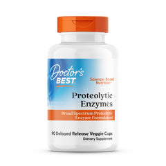 Doctor's Best proteolytic enzymes bottle front with delayed-release vegetarian caps for digestion support.