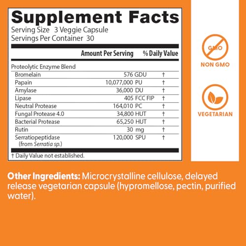 Doctor's Best proteolytic enzymes capsules shown as vegetarian capsules.
