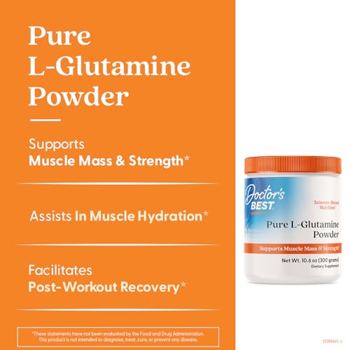 Doctor's Best L-Glutamine scoop beside the jar for easy measuring