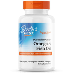 Doctor's Best purified omega-3 bottle with Goldenomega purity for heart and brain support
