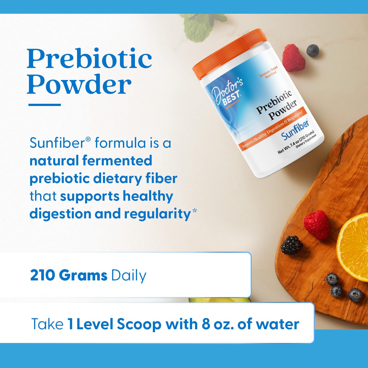 Label highlights non-GMO gluten-free soy-free and vegan attributes of Sunfiber powder