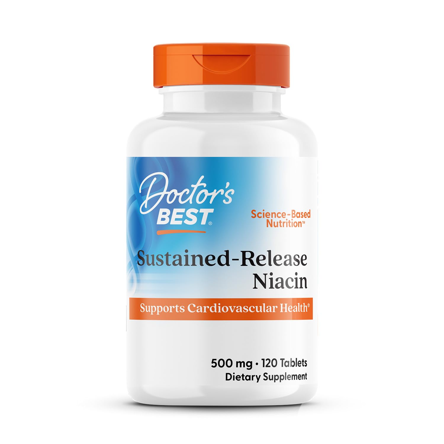 Doctors Best sustained-release niacin 8-hour bottle for steady daily support.