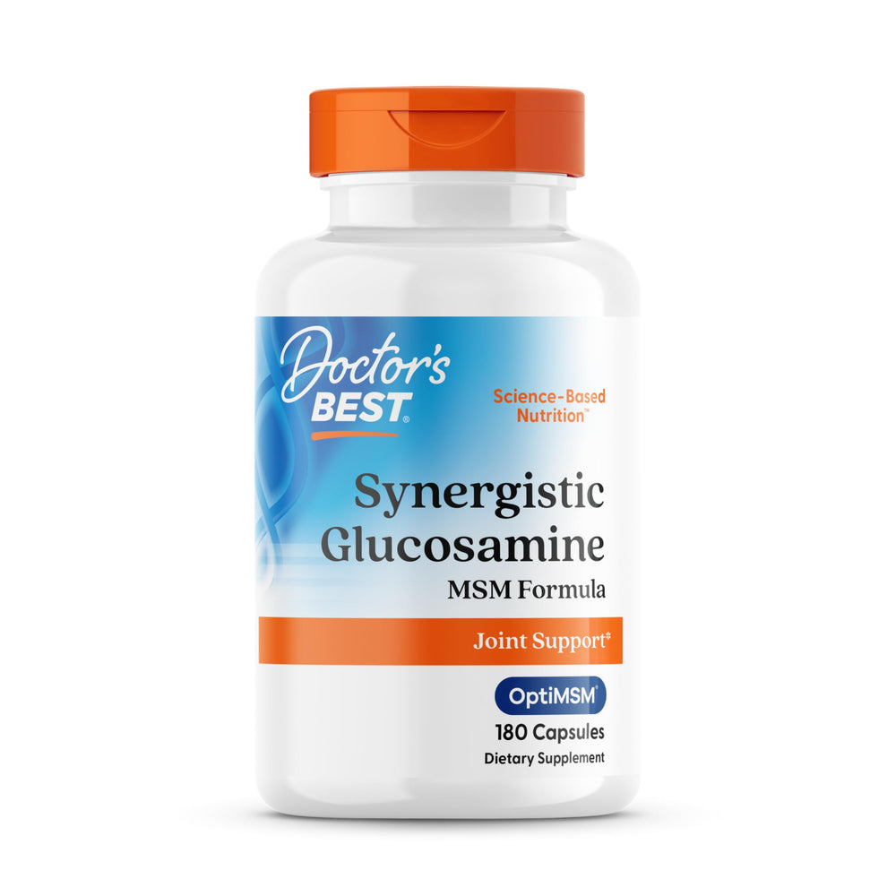 Doctor's Best synergistic glucosamine/MSM bottle promotes joint support.