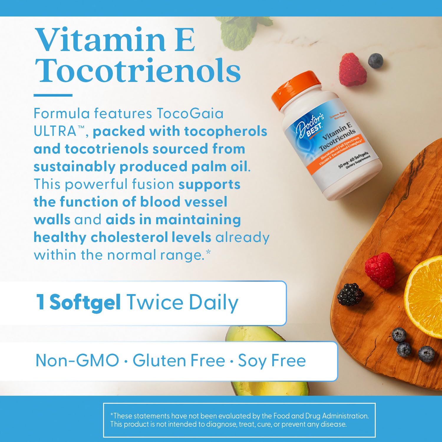Doctor's Best Tocotrienols bottle back nutrition label details ingredients.