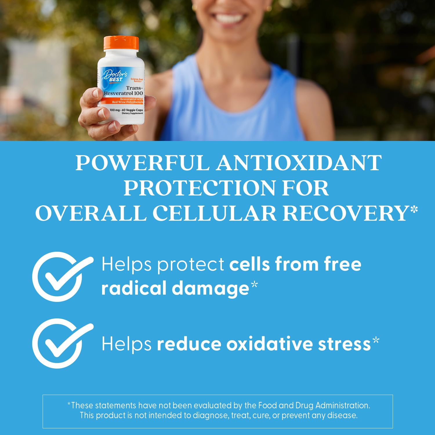 Doctor's Best Trans-Resveratrol vegetarian capsules, gluten-free and soy-free for clean supplementation