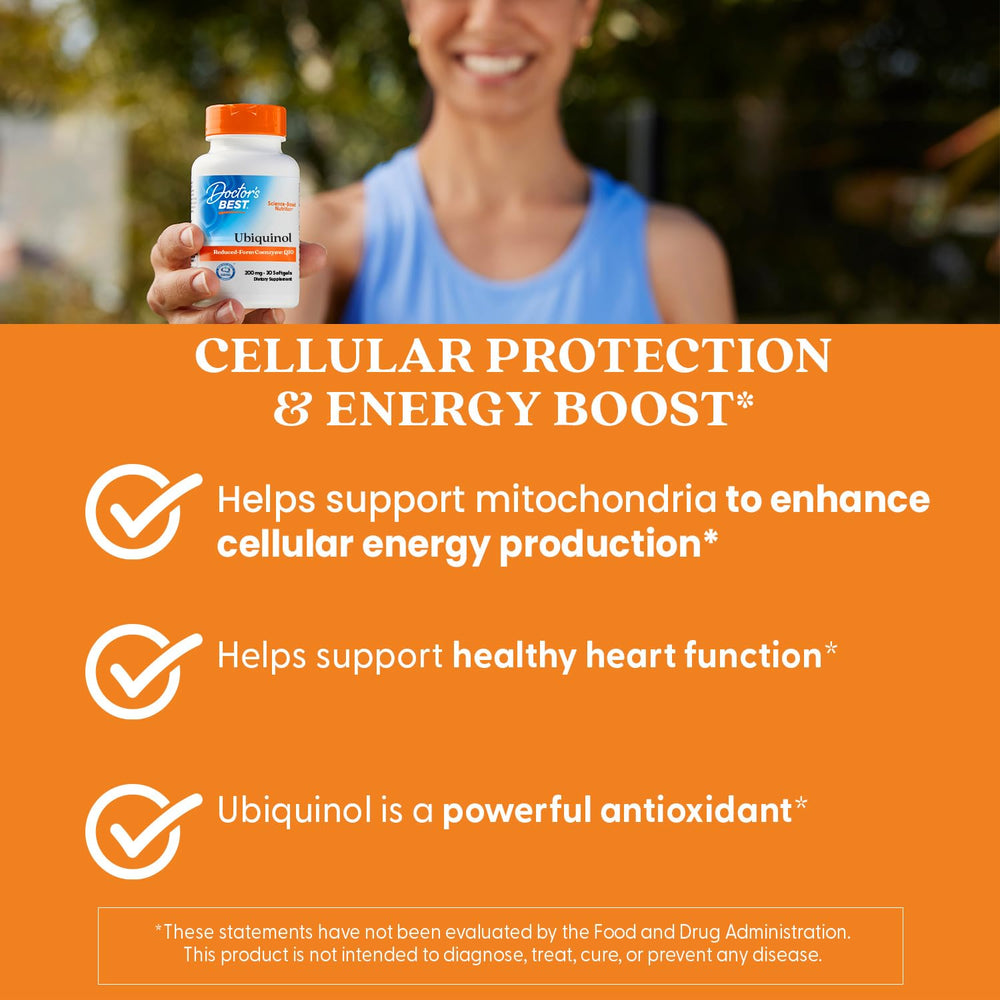 Top view of Doctor's Best ubiquinol bottle showing compact daily bottle.