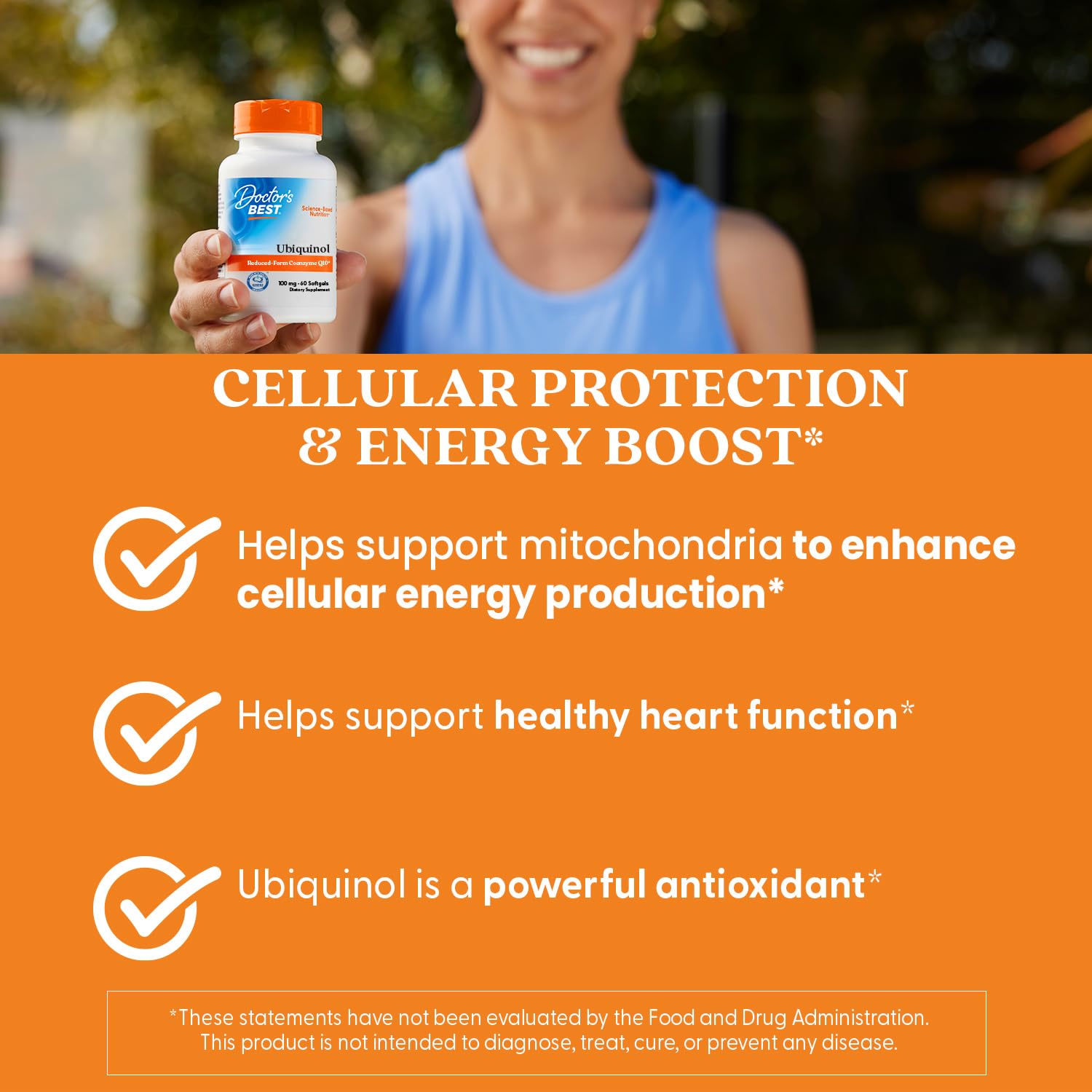 Doctor's BEST Ubiquinol capsule visual highlighting bioavailability.