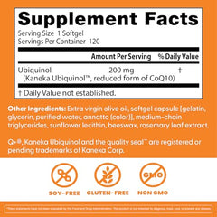 Doctors Best Ubiquinol label highlights Non-GMO and allergen-free features