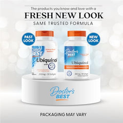 Close-up of Doctor's Best ubiquinol softgels for easy daily intake.