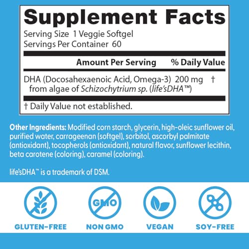 Doctors Best Vegan DHA algae softgels jar shows label details and algae-based DHA.