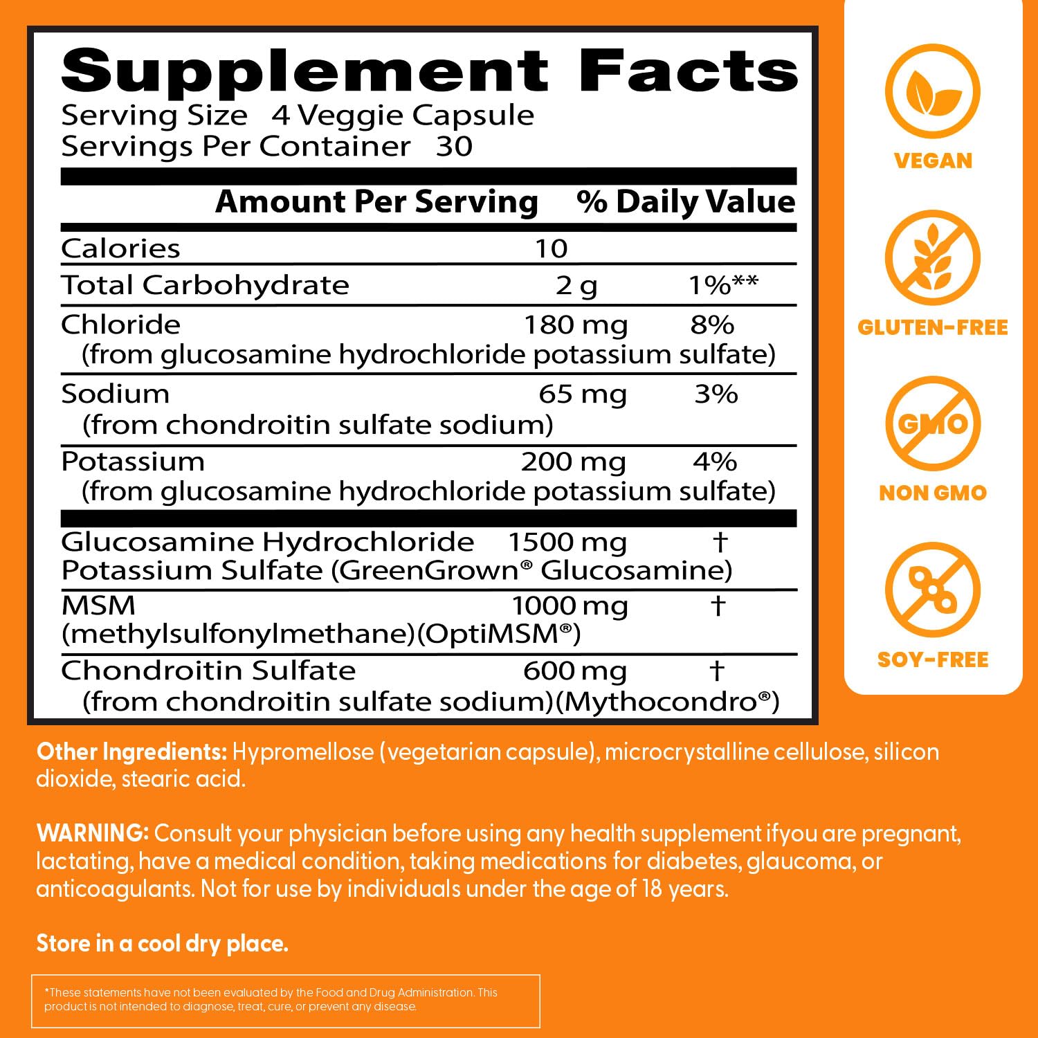 Product label highlighting gluten-free, non-GMO, and soy-free vegan GCMSM details.