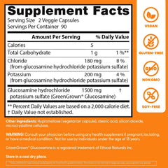 GreenGrown vegetable source glucosamine icon highlights pesticide-free, high-purity supplement.