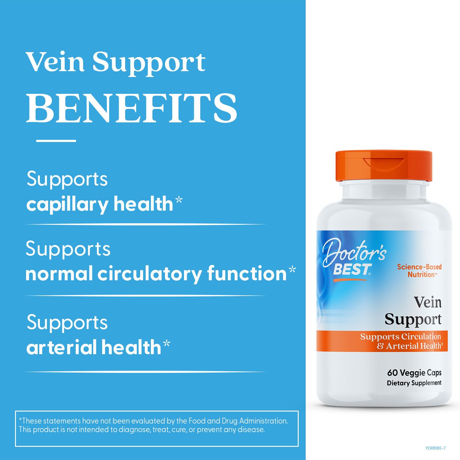Doctors Best Vein Support capsules closeup illustrating vegan veggie caps