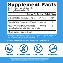 Doctors Best Vein Support ingredients K2, Diosmin, Hesperidin for circulation support