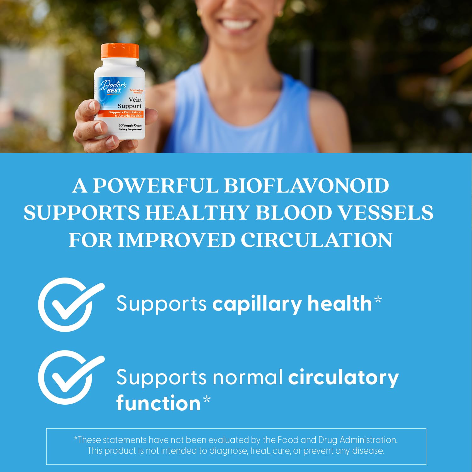 Doctors Best Vein Support label design highlighting clean, non-GMO formula