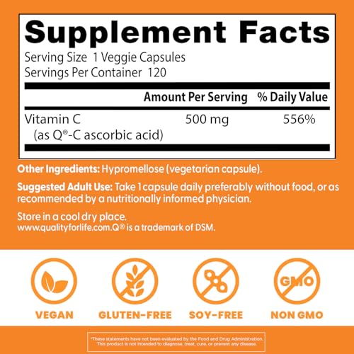 Doctor's Best Vitamin C 500mg packaging on shelf shows gluten-free formula.
