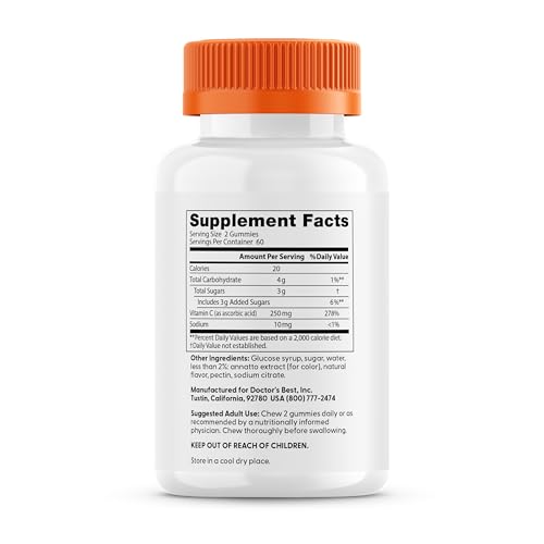 Doctor's Best Vitamin C Gummies label closeup shows natural flavors.