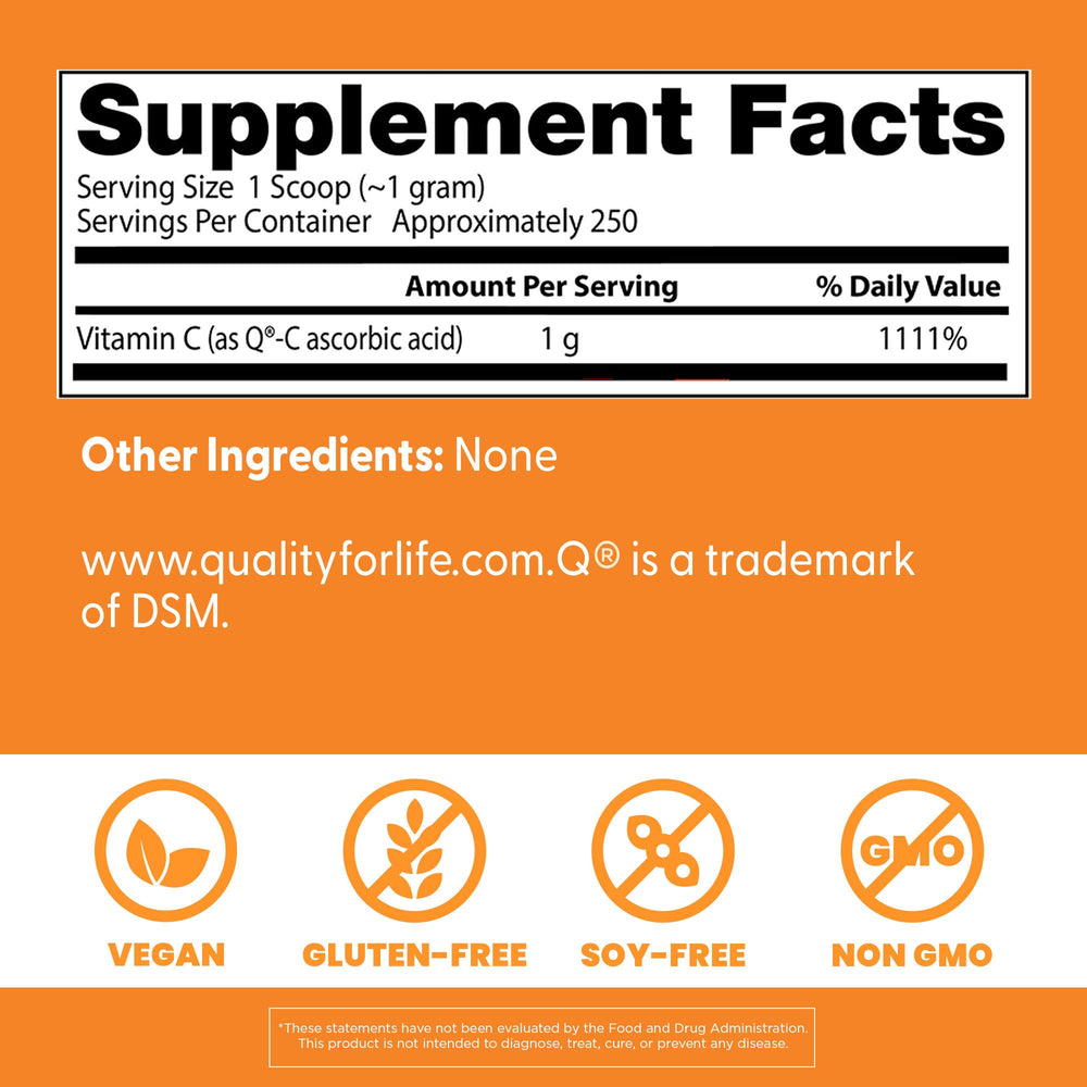 Doctors Best Vitamin C Powder label closeup; premium Scotland-sourced quality.