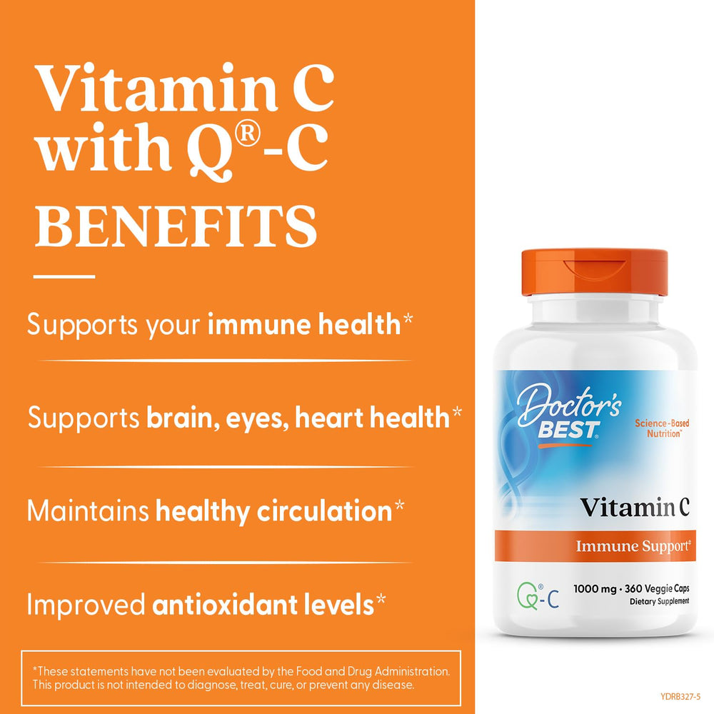 Doctor's Best Vitamin C with Q-C bottle back detailing supplement facts and quality notes.