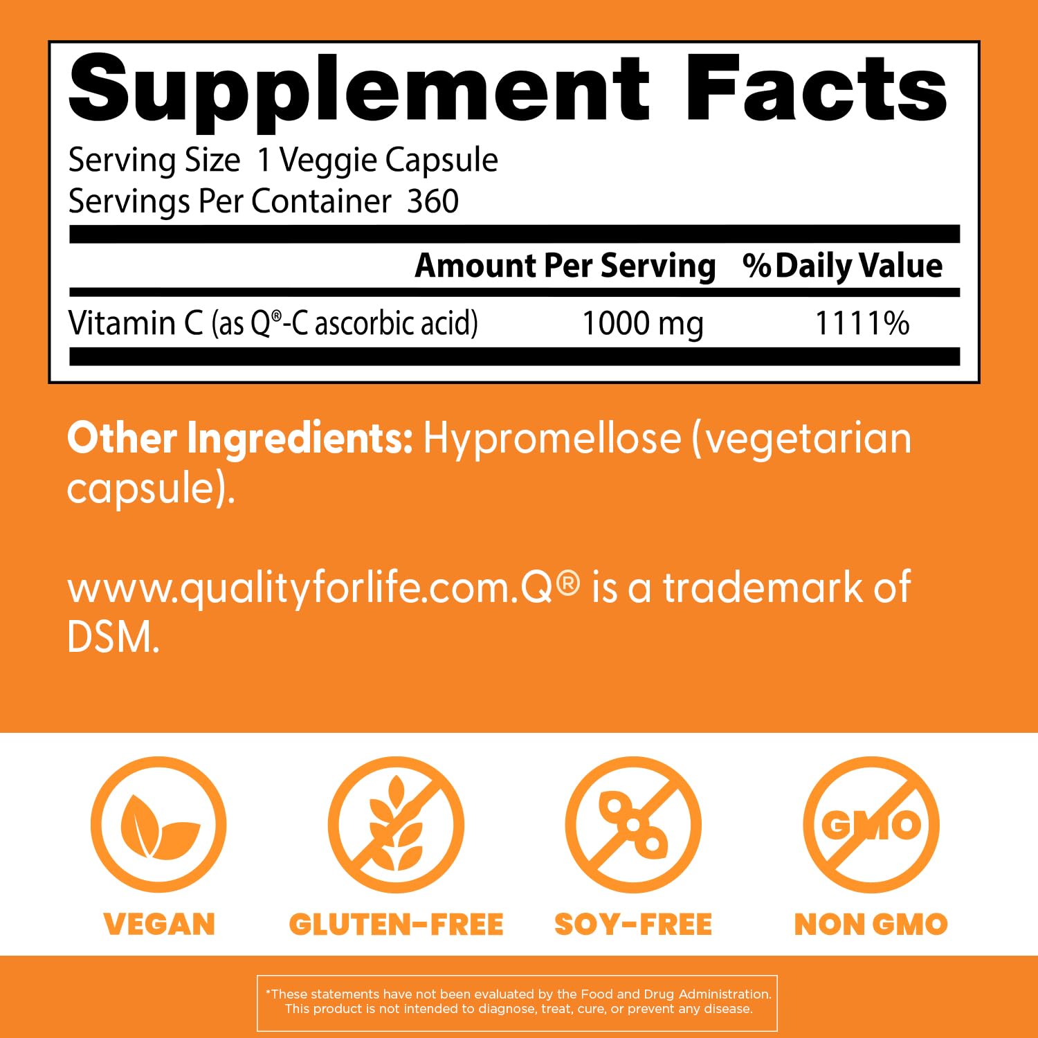 Closeup of Doctor's Best Vitamin C with Q-C capsules showing veggie capsules and vegan formulation.