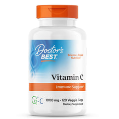 Doctors Best Vitamin C with Q-C bottle featuring Scotland-sourced vitamin C for antioxidant support.