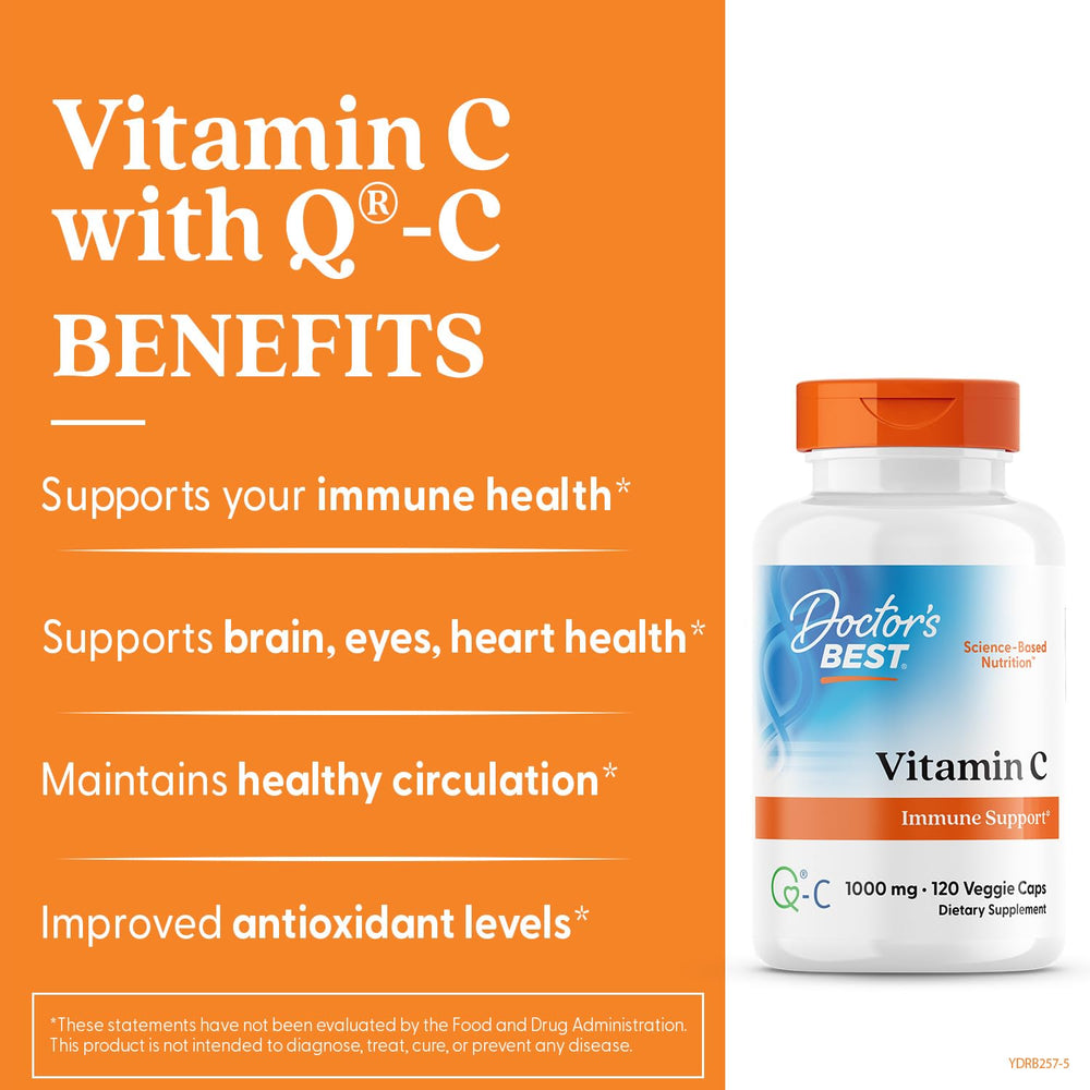 Doctors Best Vitamin C with Q-C cap showing easy daily vegan capsule use.