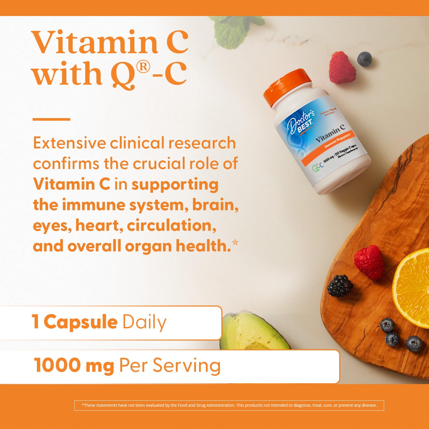 Doctors Best Vitamin C with Q-C Scotland-origin bottle highlighting premium sourcing.
