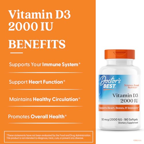 Doctor's Best Vitamin D3 2000 IU ingredient panel highlights non-GMO and gluten free attributes