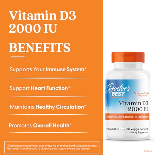 Close-up of Doctor's Best Vitamin D3 2000 IU label showing non-GMO and vegetarian.