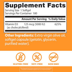 Front packaging highlights 5000IU strength for potent vitamin D3 support