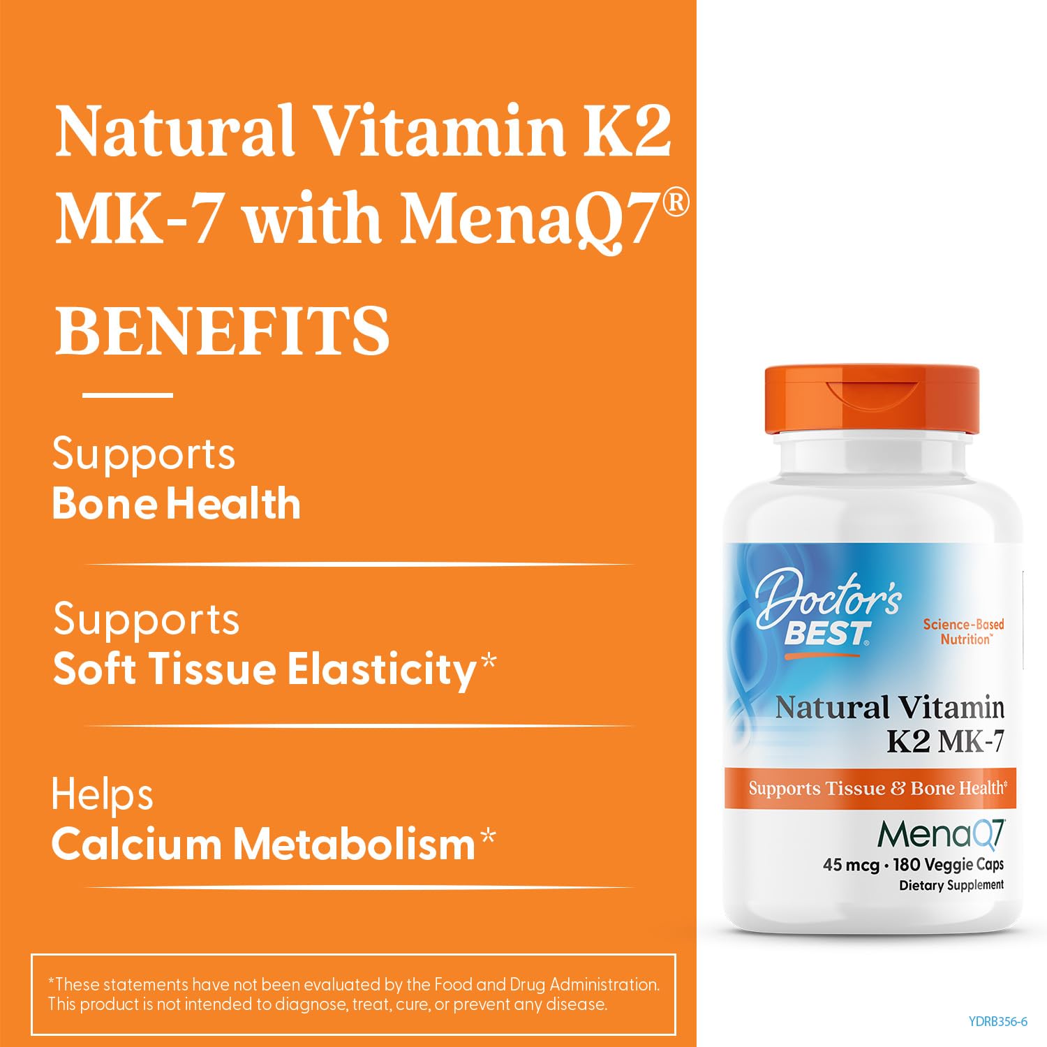Doctor's Best Vitamin K2 MK-7 bottle label detail highlighting MenaQ7.