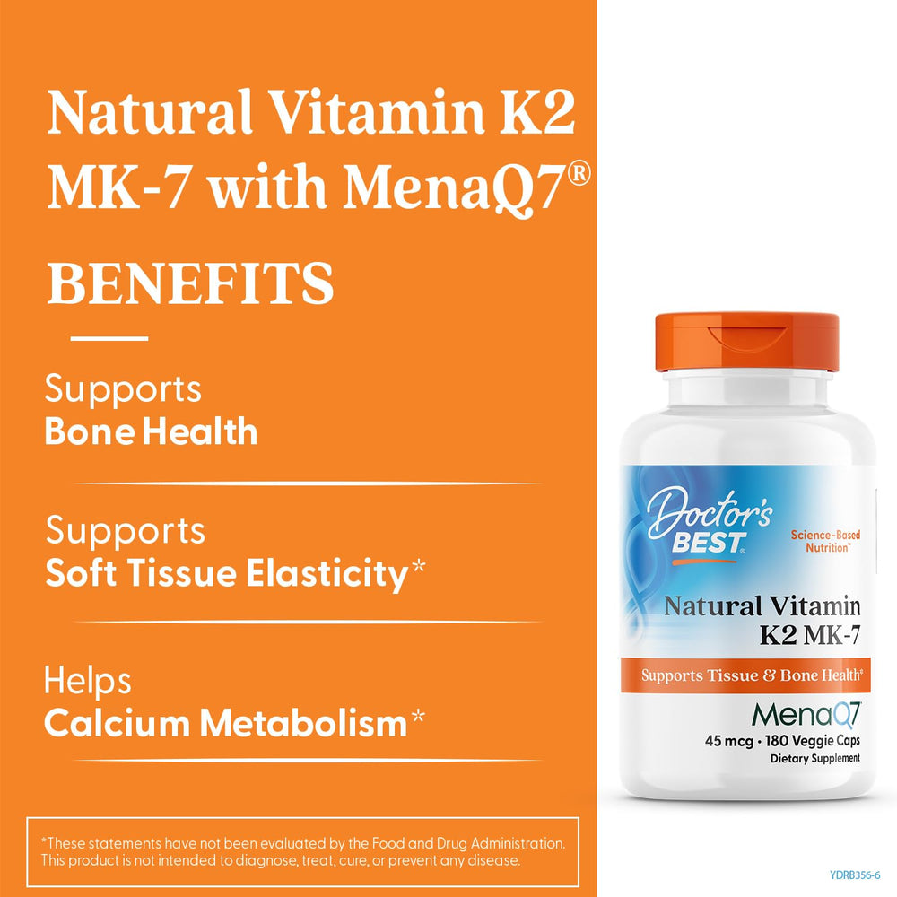Doctor's Best Vitamin K2 MK-7 bottle label detail highlighting MenaQ7.