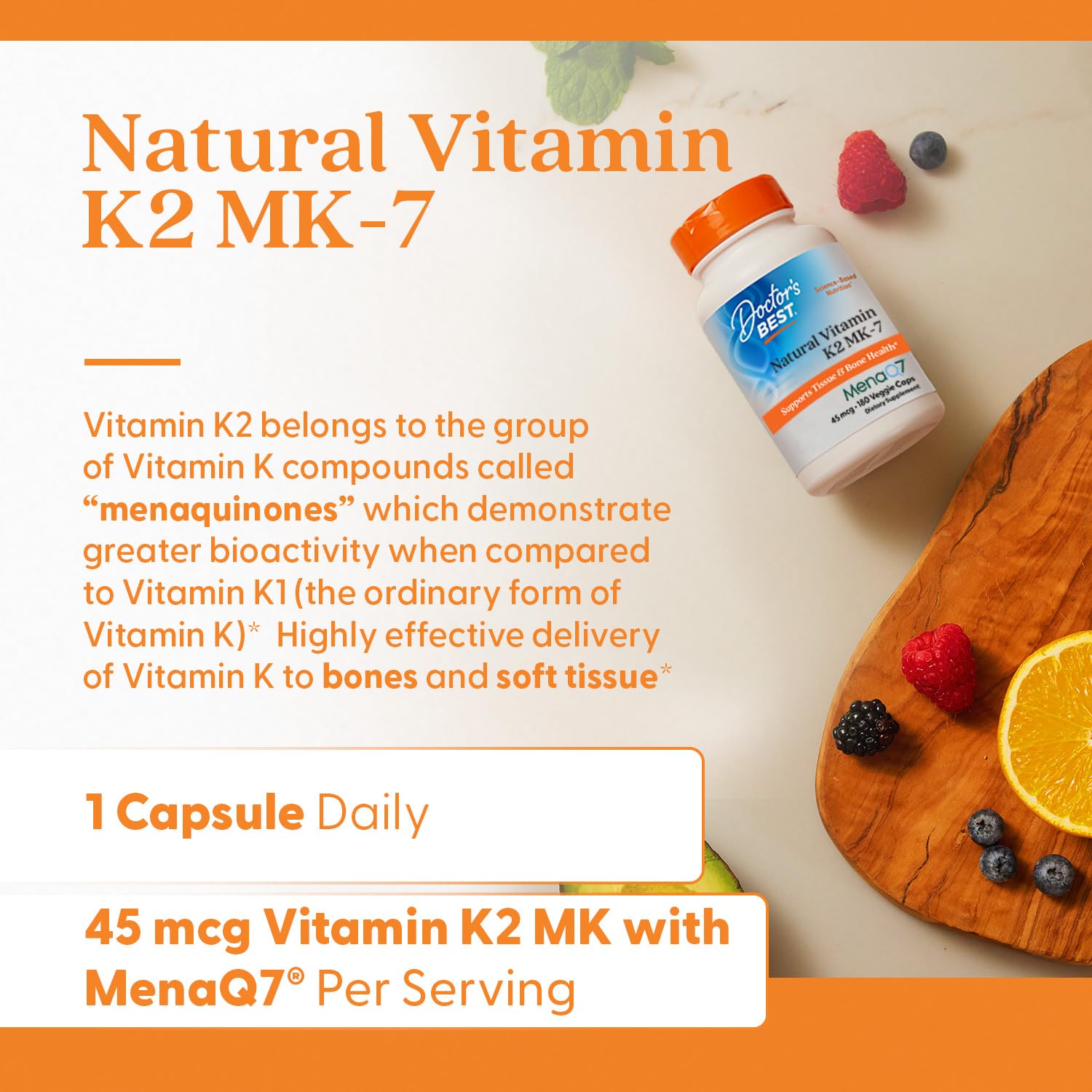 Doctor's Best Vitamin K2 MK-7 capsules in sealed bottle.