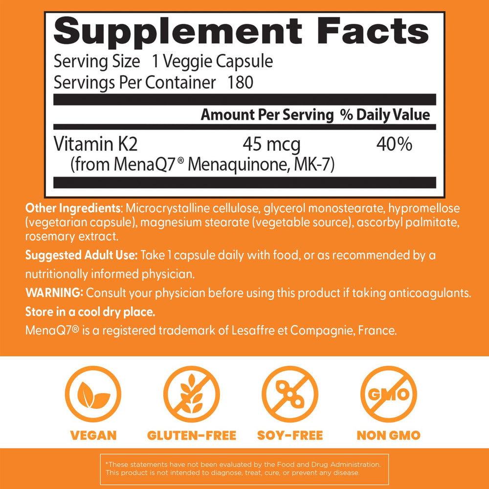 Doctor's Best Vitamin K2 MK-7 ingredient graphic emphasizing MenaQ7 purity.