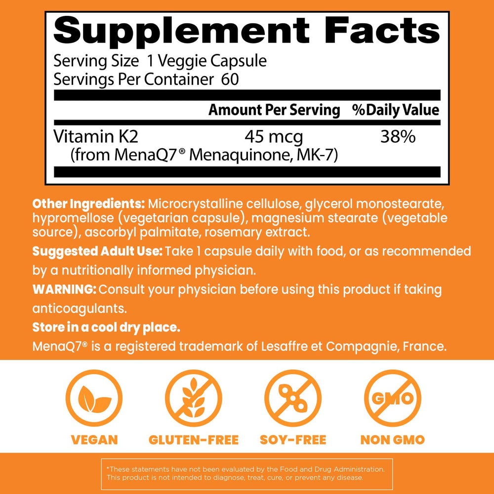Label view of Doctors Best Vitamin K2 MK-7 featuring MenaQ7.