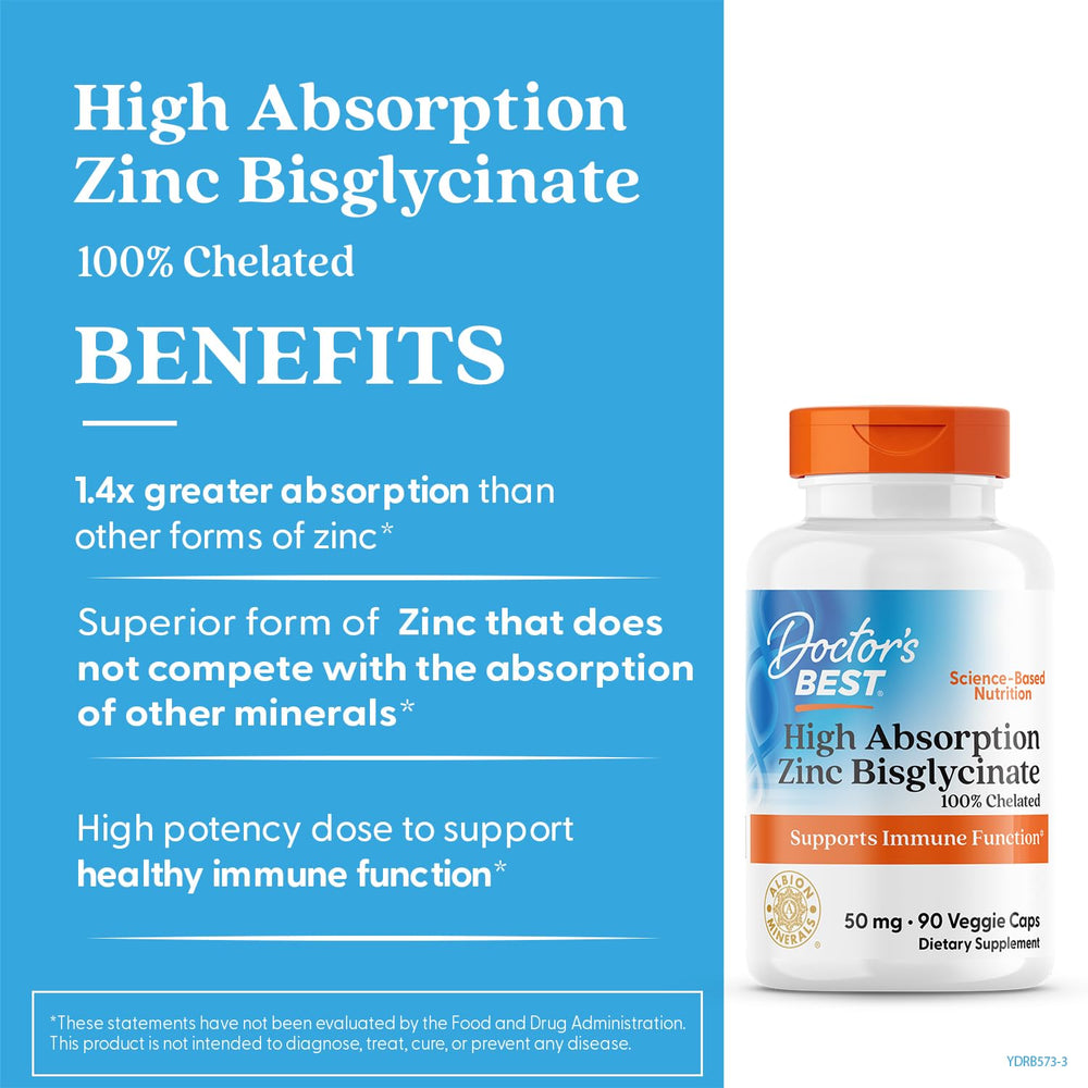 Doctor's Best zinc bisglycinate bottle with pour captures easy daily use.