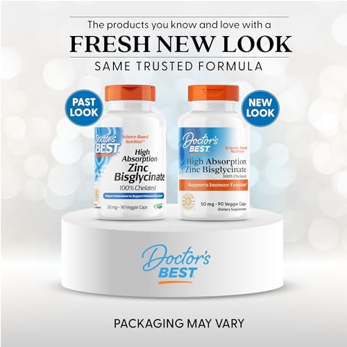 Doctor's Best zinc bisglycinate capsule close-up highlights 50 mg potency for daily support.