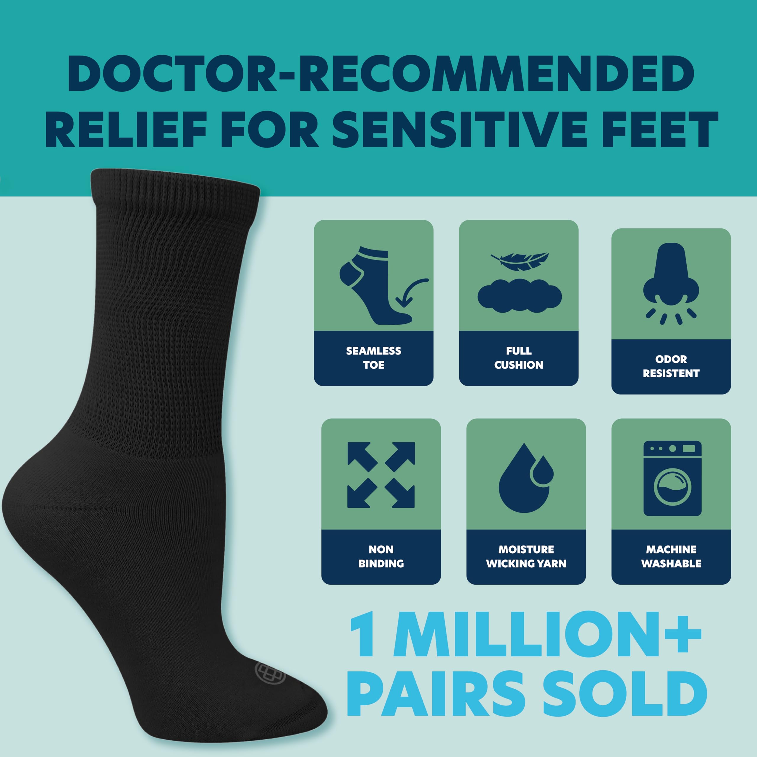 Doctor's Choice full cushion sock with plush footbed for daily comfort.