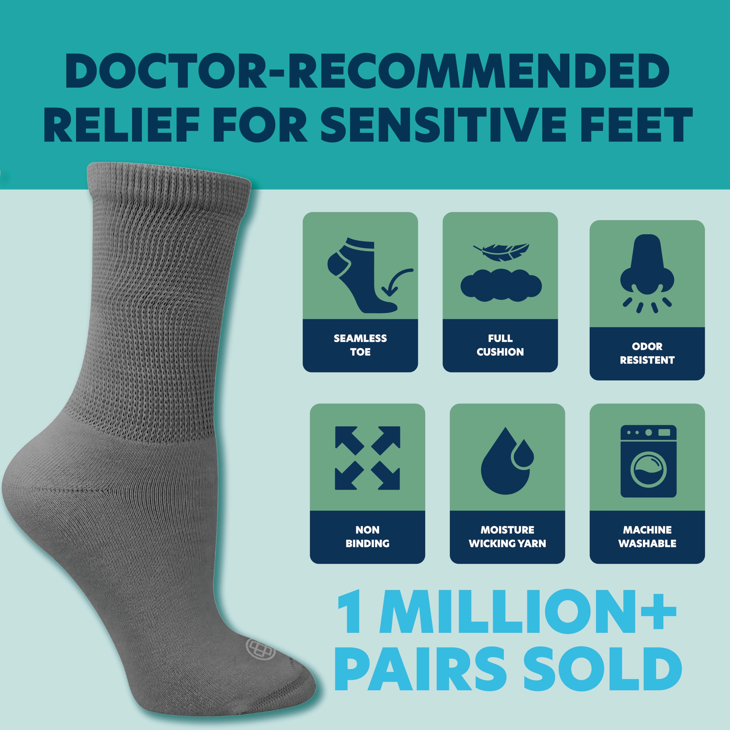 Doctor's Choice easy-on design charcoal sock supports comfortable wear throughout the day.